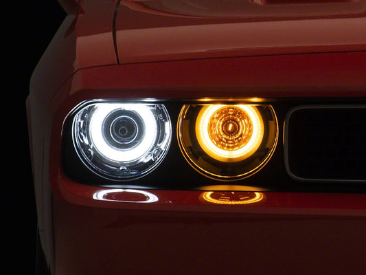 Raxiom Dual LED Halo Projector Headlights; Black Housing; Clear Lens (08-14 Challenger w/ Factory Halogen Headlights)