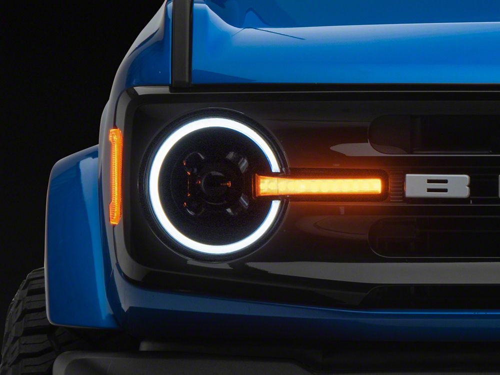 Raxiom LED Halo Headlights with White Backlight; Black Housing; Clear Lens (21-25 Bronco)