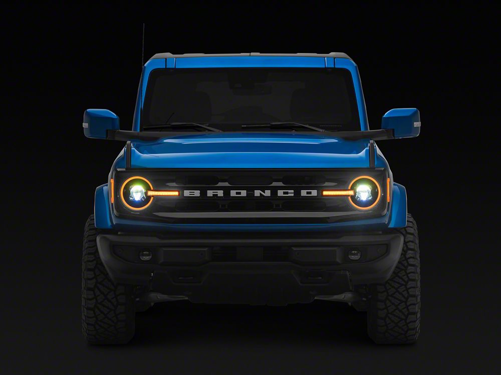 Raxiom LED Halo Headlights with Amber Backlight; Black Housing; Clear Lens (21-25 Bronco)