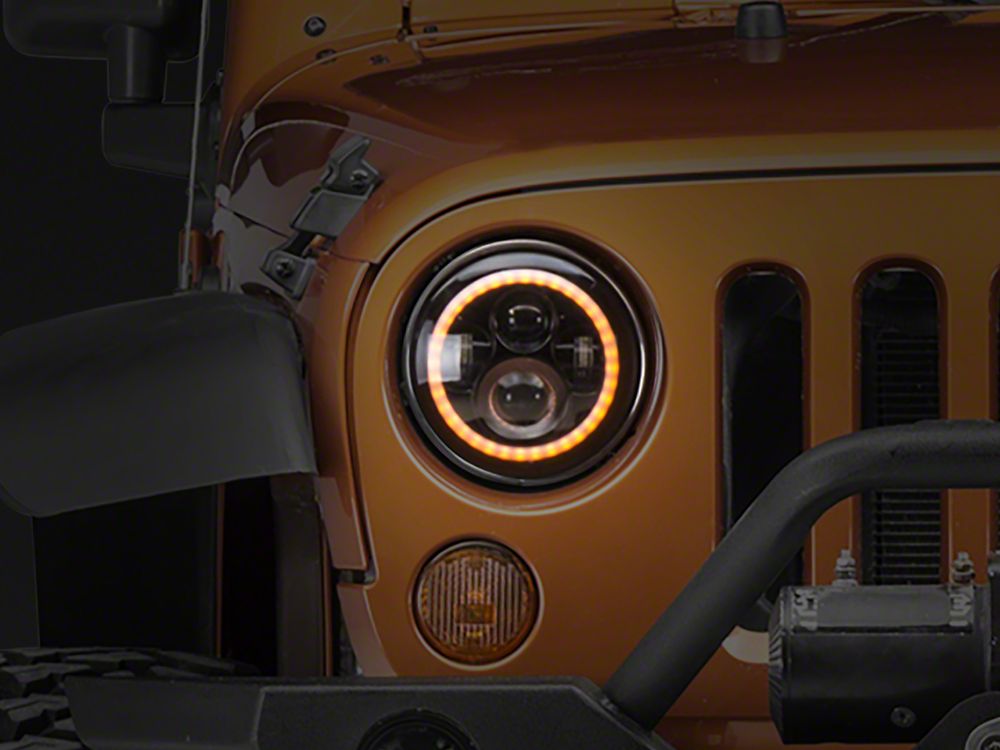 Raxiom Axial Series LED Halo Headlights with DRL and Amber Turn Signals; Black Housing; Clear Lens (97-18 Jeep Wrangler TJ & JK)