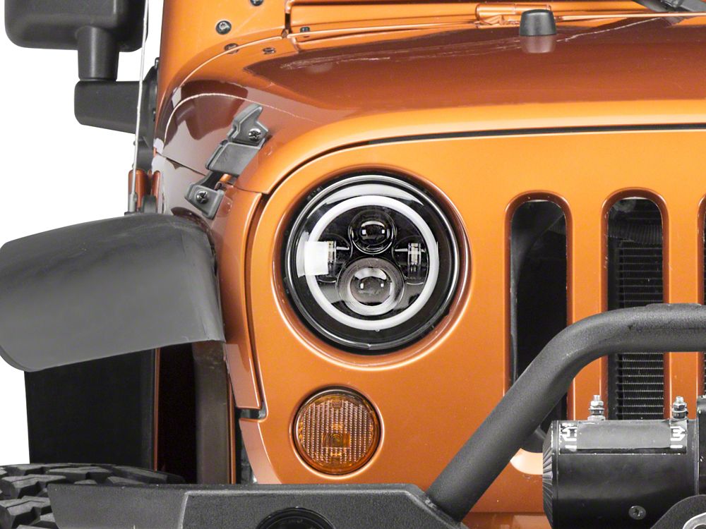 Raxiom Axial Series LED Halo Headlights with DRL and Amber Turn Signals; Black Housing; Clear Lens (97-18 Jeep Wrangler TJ & JK)