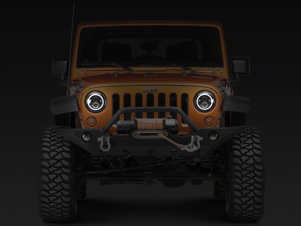 Raxiom Axial Series LED Halo Headlights with DRL and Amber Turn Signals; Black Housing; Clear Lens (97-18 Jeep Wrangler TJ & JK)