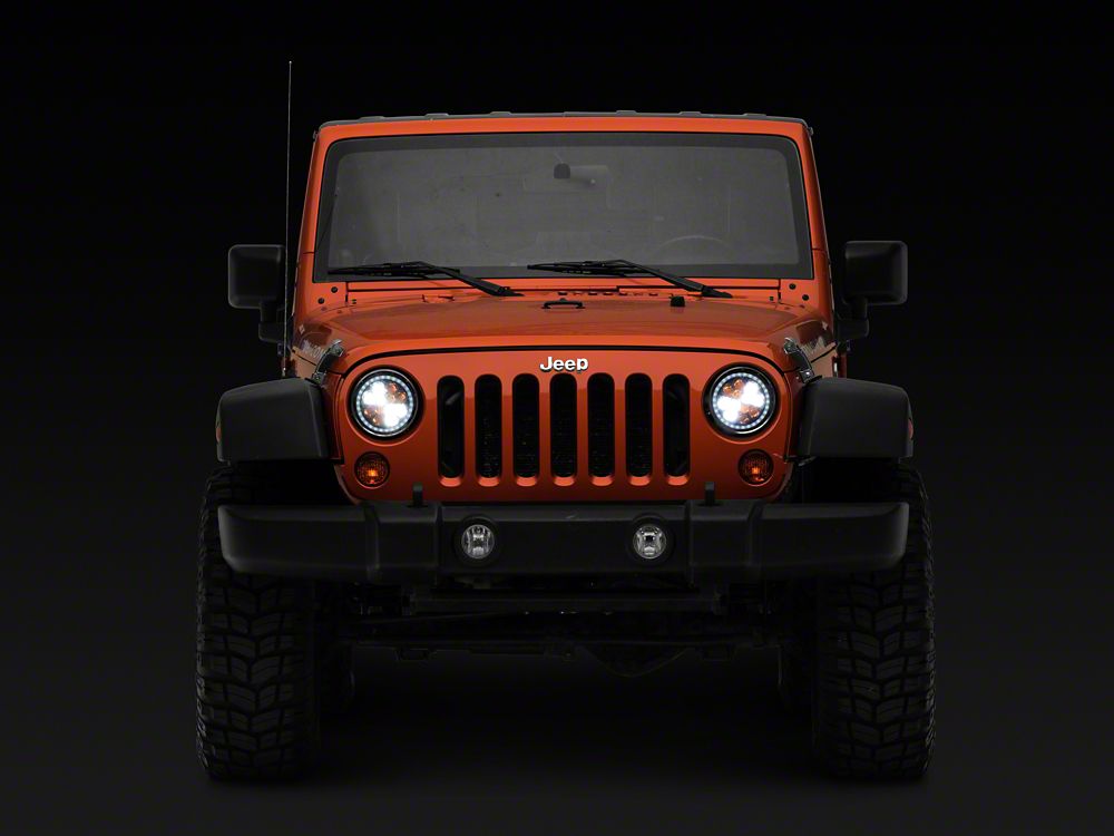 Raxiom Axial Series Spider LED Headlights with Amber DRL and Angel Eye Halo; Chrome Housing; Clear Lens (97-18 Jeep Wrangler TJ & JK)