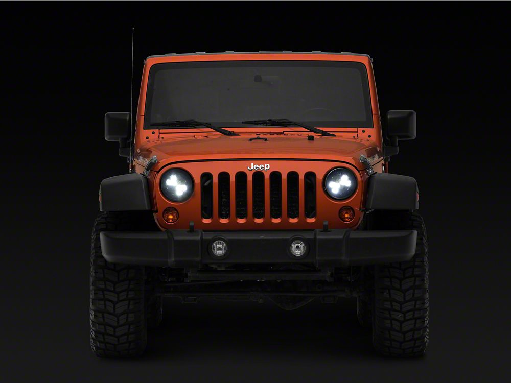 Raxiom Axial Series Spider LED Headlights with Amber DRL and Angel Eye Halo; Chrome Housing; Clear Lens (97-18 Jeep Wrangler TJ & JK)