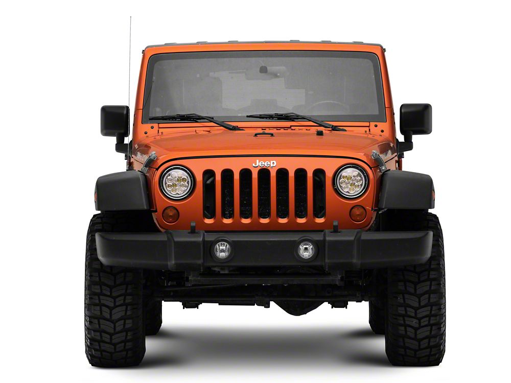 Raxiom Axial Series Spider LED Headlights with Amber DRL and Angel Eye Halo; Chrome Housing; Clear Lens (97-18 Jeep Wrangler TJ & JK)