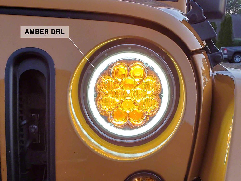 Raxiom Axial Series Spider LED Headlights with Amber DRL and Angel Eye Halo; Chrome Housing; Clear Lens (97-18 Jeep Wrangler TJ & JK)