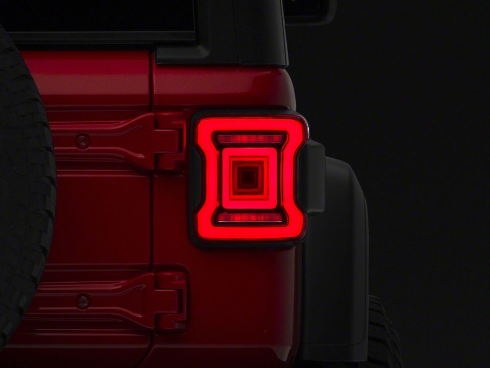 Raxiom Horizon LED Tail Lights; Black Housing; Red Lens (18-25 Jeep Wrangler JL)