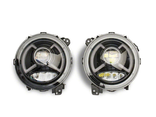 Raxiom LED Projector Headlights; Black Housing; Clear Lens (18-25 Jeep Wrangler JL)