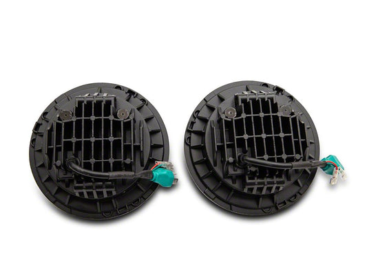 Raxiom Axial Series 7-Inch LED Halo Headlights with DRL, Amber Turn Signals and Headlight Adapter; Black Housing; Clear Lens (18-25 Jeep Wrangler JL)