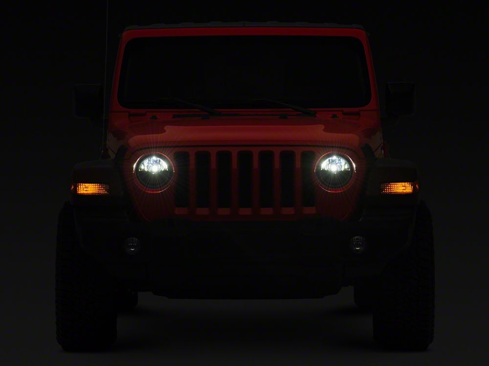 Raxiom Axial Series 7-Inch LED Headlights with Headlight Adapter; Black Housing; Clear Lens (18-25 Jeep Wrangler JL)