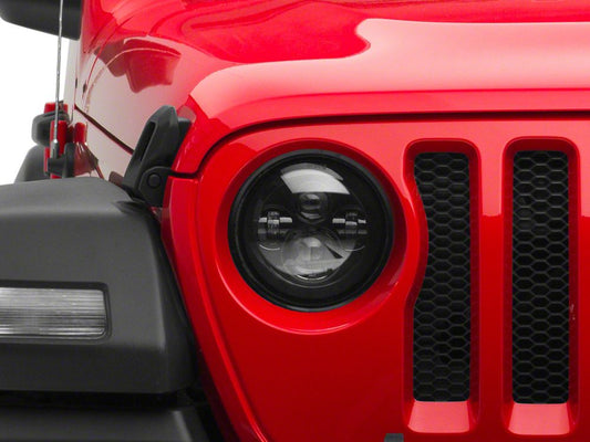 Raxiom Axial Series 7-Inch LED Daymaker Headlights with Headlight Adapter; Black Housing; Clear Lens (18-25 Jeep Wrangler JL)