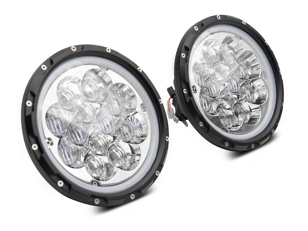 Raxiom Axial Series 7-Inch Spider LED Headlights with Headlight Adapter; Chrome Housing; Clear Lens (18-25 Jeep Wrangler JL)
