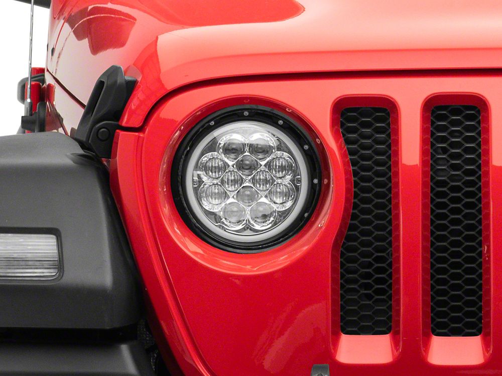 Raxiom Axial Series 7-Inch Spider LED Headlights with Headlight Adapter; Chrome Housing; Clear Lens (18-25 Jeep Wrangler JL)