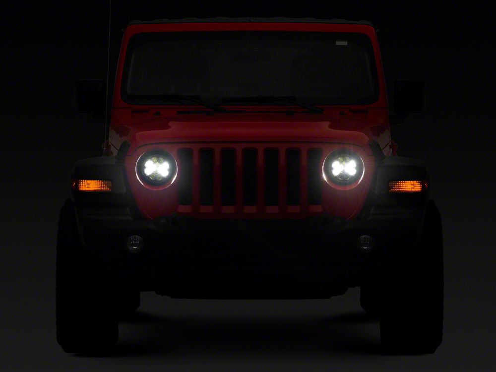 Raxiom Axial Series 7-Inch Spider LED Headlights with Headlight Adapter; Chrome Housing; Clear Lens (18-25 Jeep Wrangler JL)