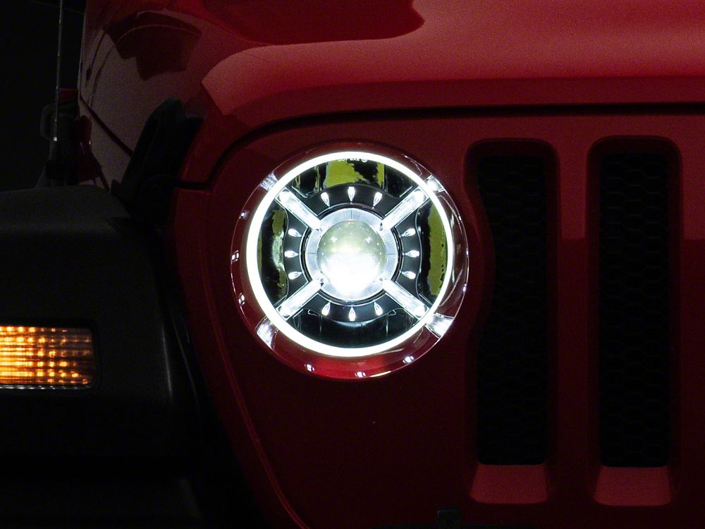 Raxiom 9-Inch LED Headlights with DRL and Halo; Black Housing; Clear Lens (18-25 Jeep Wrangler JL)