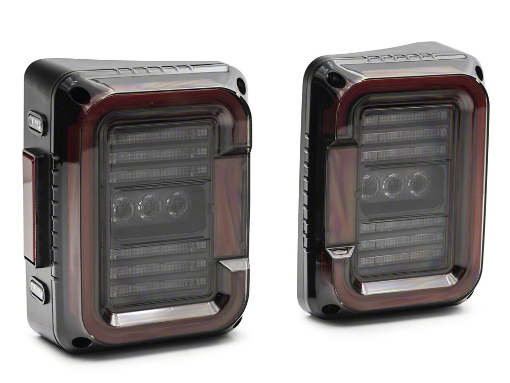 Raxiom Axial Series LED Halo Tail Lights; Black Housing; Dark Smoked Lens (07-18 Jeep Wrangler JK)