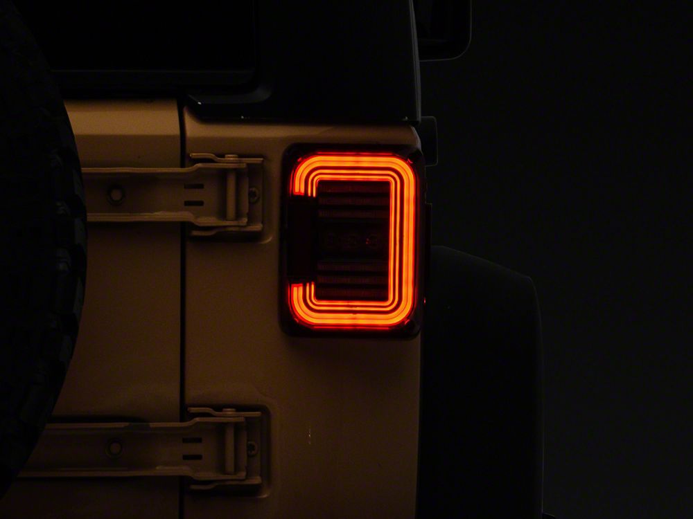 Raxiom Axial Series LED Halo Tail Lights; Black Housing; Dark Smoked Lens (07-18 Jeep Wrangler JK)