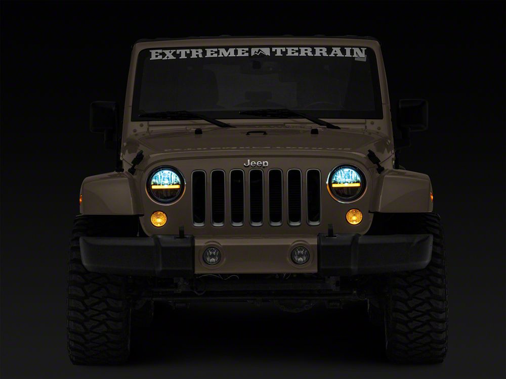 Raxiom Axial Series 7-Inch LED Headlights with DRL and Signal Function; Black Housing; Clear Lens (97-18 Jeep Wrangler TJ & JK)