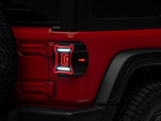 Raxiom Axial Series Plateau LED Tail Lights; Black Housing; Smoked Lens (18-25 Jeep Wrangler JL w/o Blind Spot Detection)