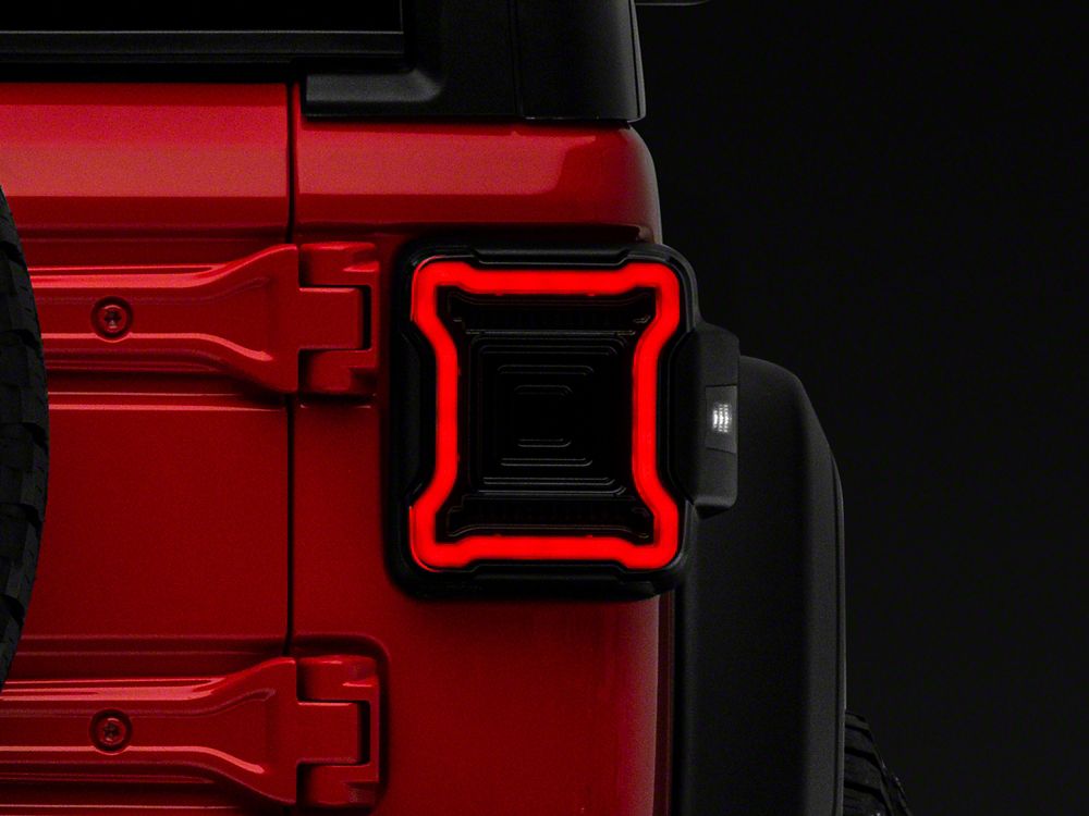 Raxiom Axial Series Plateau LED Tail Lights; Black Housing; Smoked Lens (18-25 Jeep Wrangler JL w/o Blind Spot Detection)