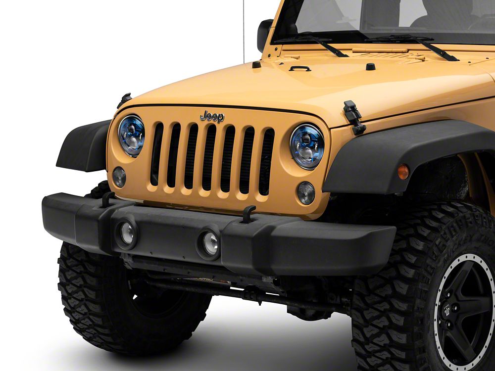 Raxiom 7-Inch LED Headlights; Blue Housing; Clear Lens (07-18 Jeep Wrangler JK)