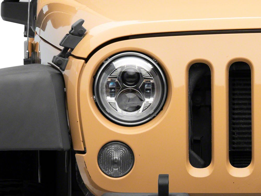 Raxiom 7-Inch LED Headlights; Chrome Housing; Clear Lens (07-18 Jeep Wrangler JK)