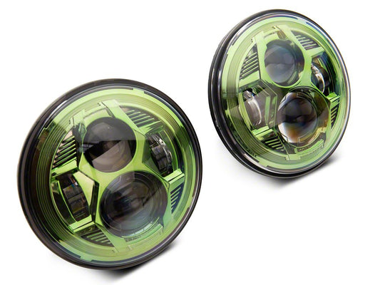 Raxiom 7-Inch LED Headlights; Green Housing; Clear Lens (07-18 Jeep Wrangler JK)