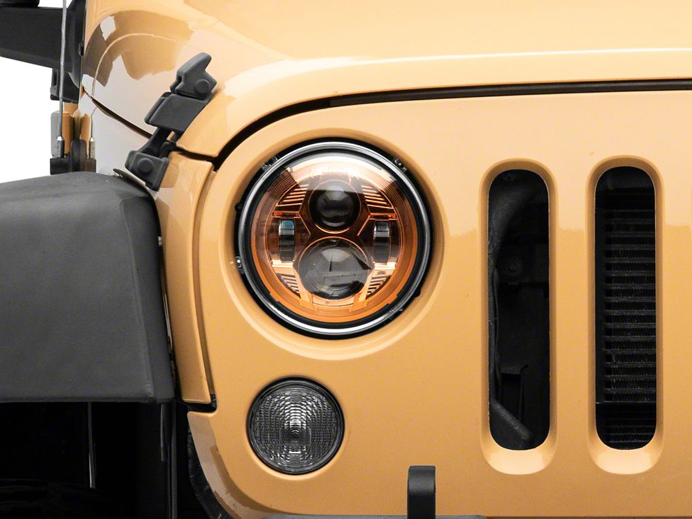 Raxiom 7-Inch LED Headlights; Orange Housing; Clear Lens (07-18 Jeep Wrangler JK)
