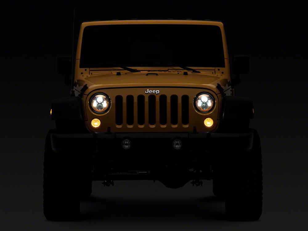 Raxiom 7-Inch LED Headlights; Orange Housing; Clear Lens (07-18 Jeep Wrangler JK)