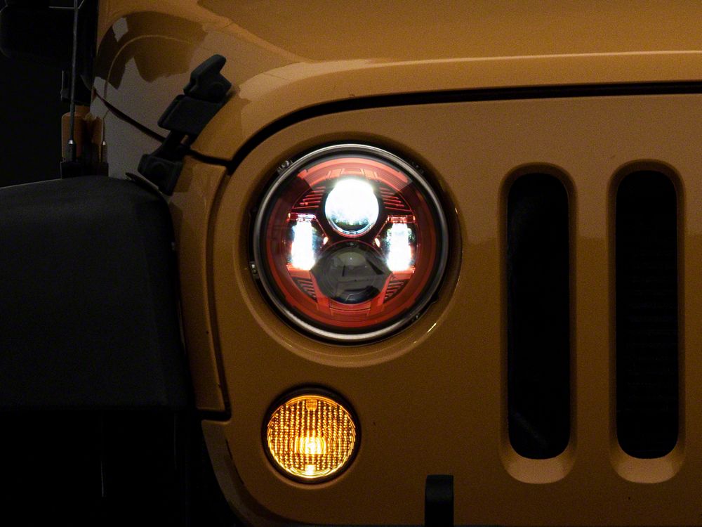 Raxiom 7-Inch LED Headlights; Red Housing; Clear Lens (07-18 Jeep Wran