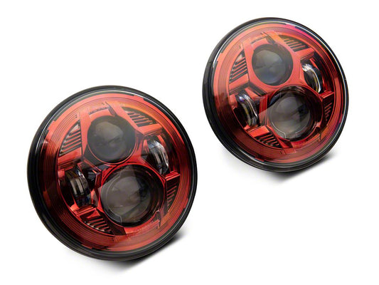 Raxiom 7-Inch LED Headlights; Red Housing; Clear Lens (07-18 Jeep Wrangler JK)