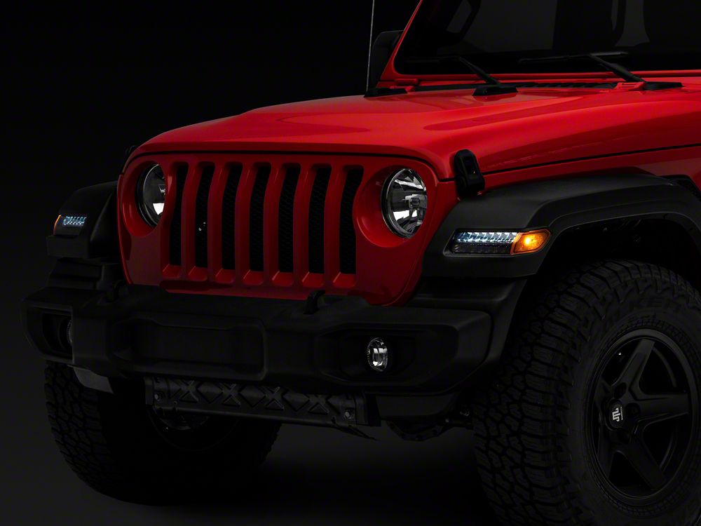 Raxiom Axial Series Sequential LED Parking/Turn Signal Lights; Smoked (18-25 Jeep Wrangler JL Sport w/ Factory Halogen Lights)