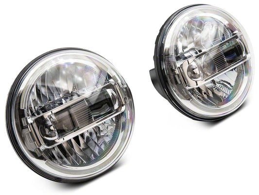 Raxiom Axial Series 7-Inch LED Headlights with DRL; Chrome Housing; Clear Lens (97-18 Jeep Wrangler TJ & JK)