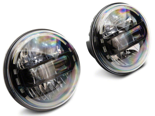 Raxiom Axial Series 7-Inch LED Headlights with DRL; Black Housing; Clear Lens (97-18 Jeep Wrangler TJ & JK)