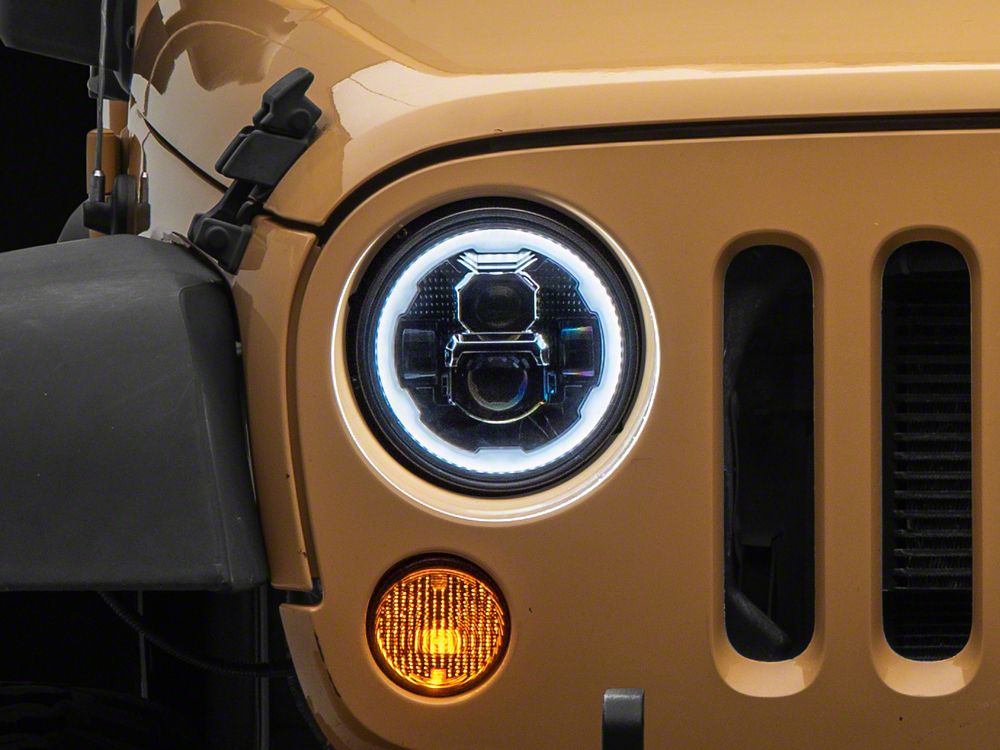 Raxiom Axial Series 7-Inch LED Headlights with DRL Turn Signals; Black Housing; Clear Lens (07-18 Jeep Wrangler JK)