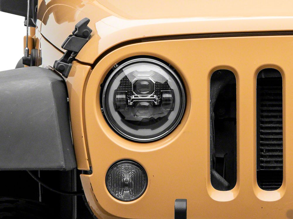 Raxiom Axial Series 7-Inch LED Headlights with DRL Turn Signals; Black Housing; Clear Lens (07-18 Jeep Wrangler JK)