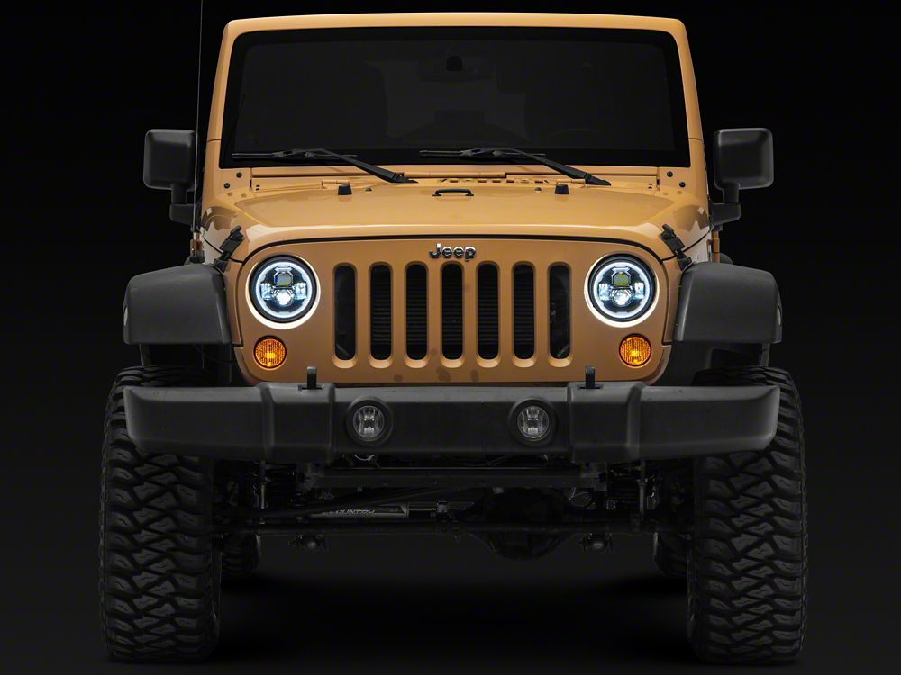 Raxiom Axial Series 7-Inch LED Headlights with DRL Turn Signals; Black Housing; Clear Lens (07-18 Jeep Wrangler JK)