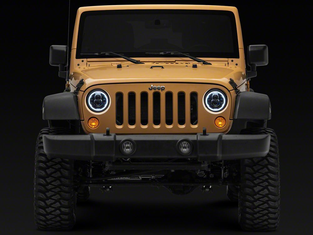 Raxiom Axial Series 7-Inch LED Headlights with DRL Turn Signals; Black Housing; Clear Lens (07-18 Jeep Wrangler JK)