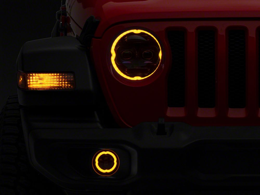 Raxiom Axial Series 9-Inch Angel Eye LED Headlights and LED Fog Lights; Black Housing; Clear Lens (18-25 Jeep Wrangler JL)