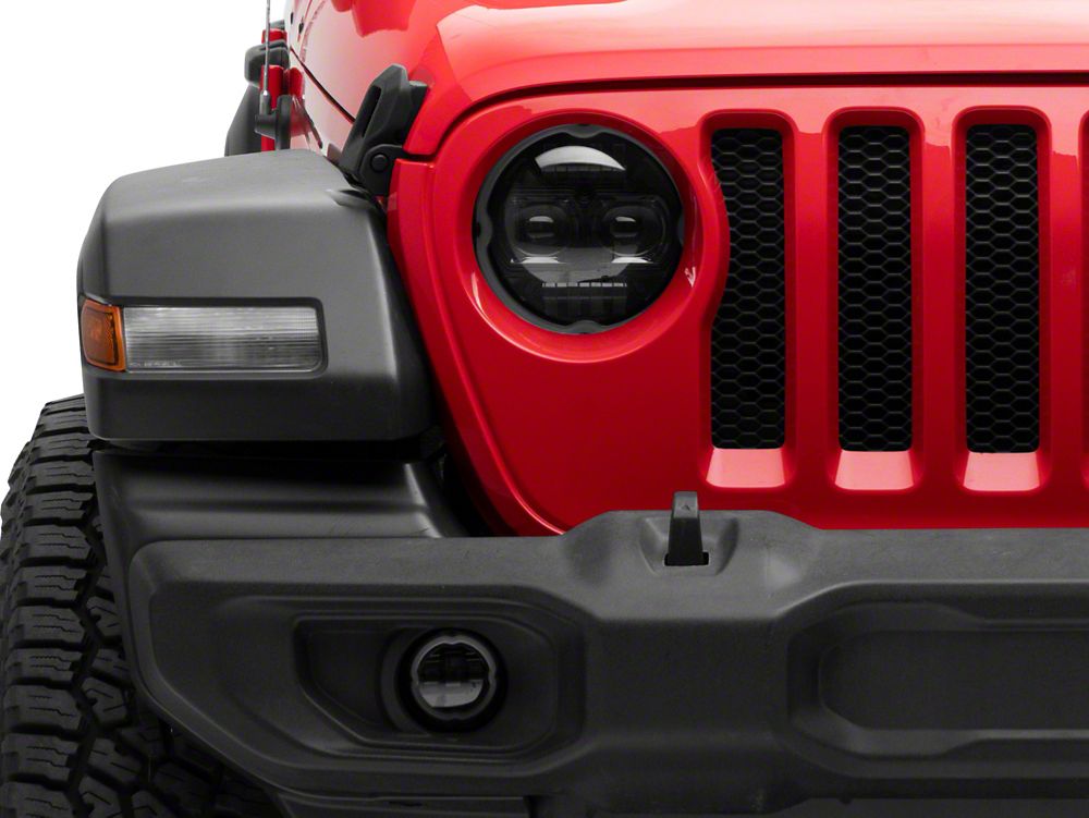 Raxiom Axial Series 9-Inch Angel Eye LED Headlights and LED Fog Lights; Black Housing; Clear Lens (18-25 Jeep Wrangler JL)