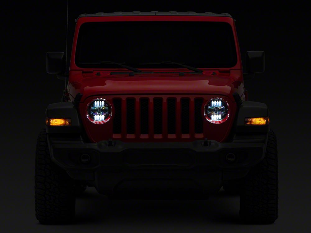 Raxiom Axial Series 9-Inch Angel Eye LED Headlights and LED Fog Lights; Black Housing; Clear Lens (18-25 Jeep Wrangler JL)