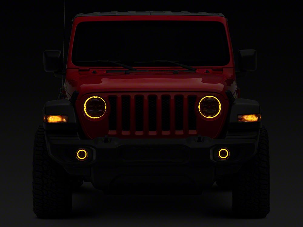 Raxiom Axial Series 9-Inch Angel Eye LED Headlights and LED Fog Lights; Black Housing; Clear Lens (18-25 Jeep Wrangler JL)