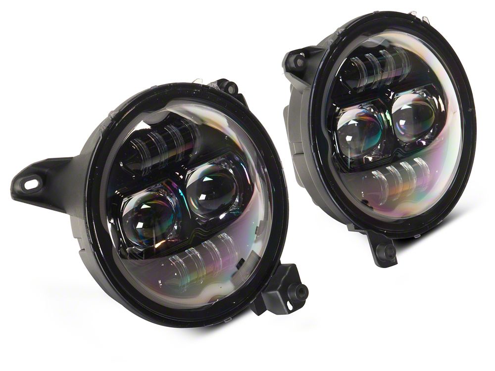 Raxiom Axial Series 9-Inch Angel Eye LED Headlights and LED Fog Lights; Black Housing; Clear Lens (18-25 Jeep Wrangler JL)