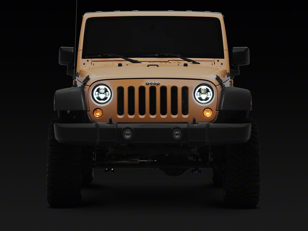 Raxiom Axial Series 7-Inch LED Headlights with DRL; Black Housing; Clear Lens (07-18 Jeep Wrangler JK)