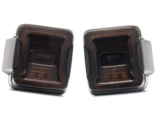 Raxiom LED Tail Lights; Red Housing; Smoked Lens (18-25 Jeep Wrangler JL w/ Factory Halogen Tail Lights & w/o Blind Spot Detection)