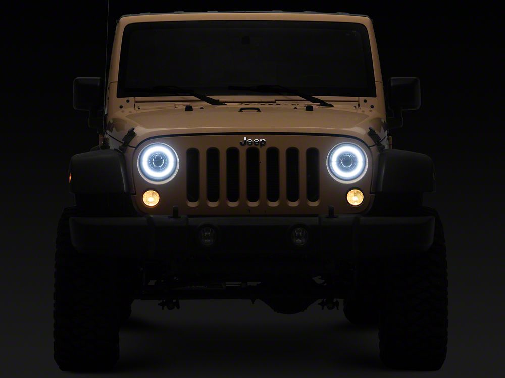 Raxiom High Output LED Headlights with Angel Eye DRL; Black Housing; Clear Lens (07-18 Jeep Wrangler JK)