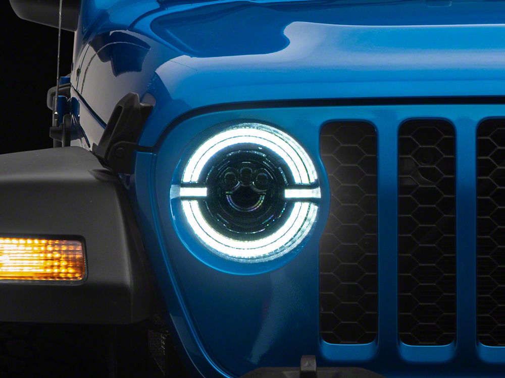 Raxiom Axial Series 9-Inch LED Angel Eye Headlights; Black Housing; Clear Lens (20-25 Jeep Gladiator JT)