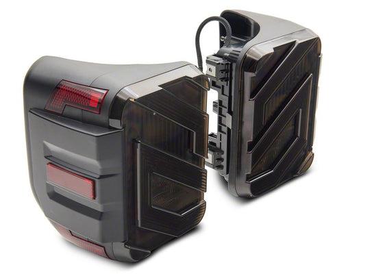Raxiom Axial Series LED Tail Lights; Black Housing; Smoked Lens (20-25 Jeep Gladiator JT w/ Factory Halogen Tail Lights & w/o Blind Spot Detection))