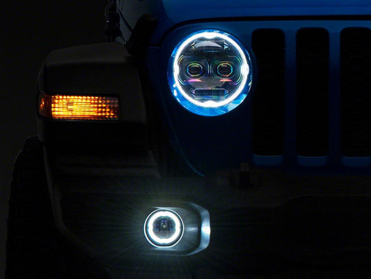 Raxiom Axial Series 9-Inch Angel Eye LED Headlights and LED Fog Lights; Black Housing; Clear Lens (20-25 Jeep Gladiator JT)