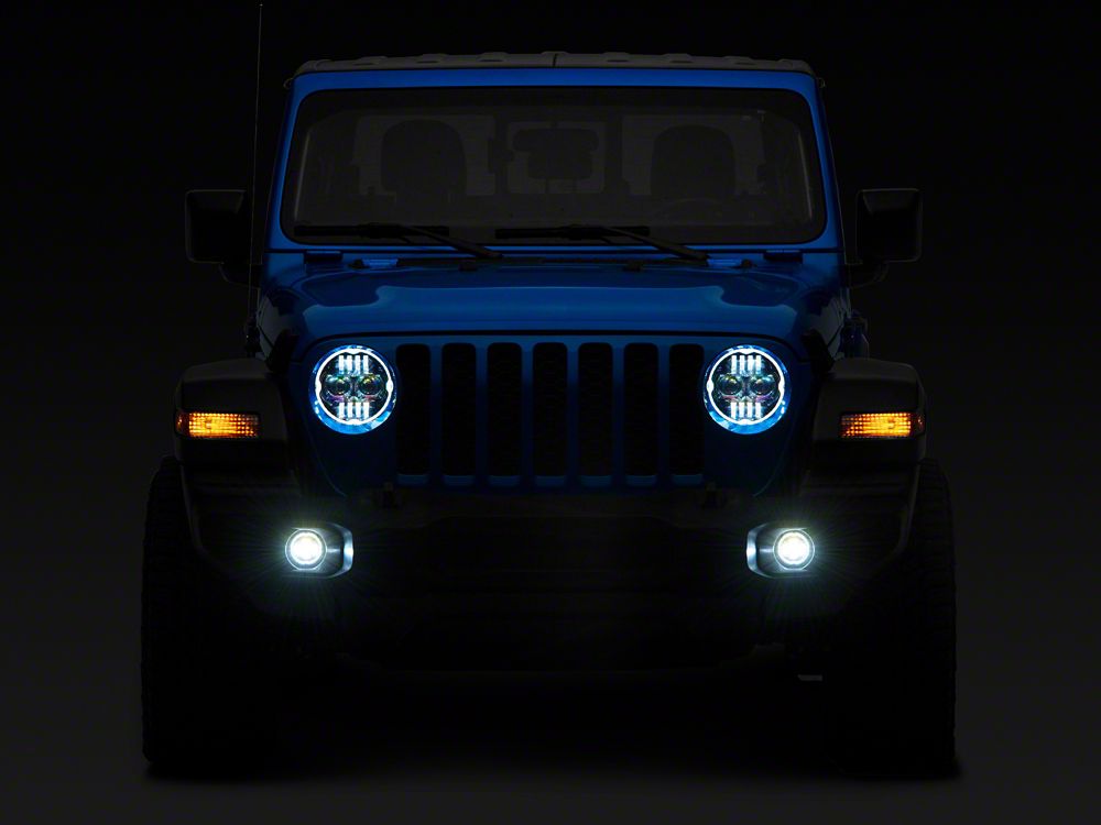 Raxiom Axial Series 9-Inch Angel Eye LED Headlights and LED Fog Lights; Black Housing; Clear Lens (20-25 Jeep Gladiator JT)
